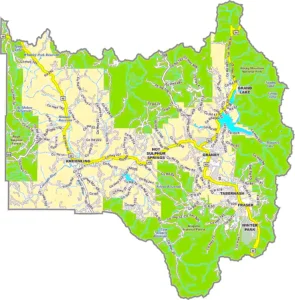 Grand County Colorado GIS Map showing county boundaries, cities, roads, and geographic features.