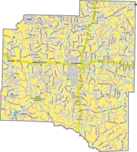 Grant County Arkansas GIS Map showing county boundaries, roads, cities, and geographic features.