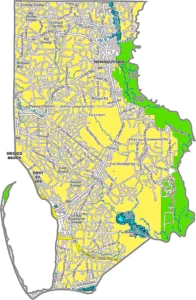 Gulf County Florida GIS Map displaying county boundaries, roads, coastal areas, and cities.