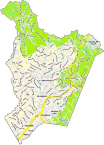 Habersham County Georgia GIS Map showing county boundaries, major roads, cities, highways, rivers, and geographic features.