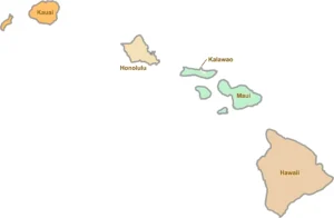 Hawaii County GIS Map showing county boundaries, major roads, cities, highways, rivers, and geographic features.