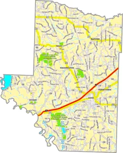 Hempstead County Arkansas GIS Map showing county boundaries, roads, cities, and geographic features.