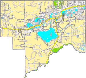 Highlands County Florida GIS Map showing county boundaries, roads, lakes, and cities.