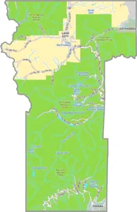 Hinsdale County Colorado GIS Map showing county boundaries, cities, roads, and geographic features.