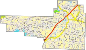 Hot Spring County Arkansas GIS Map showing county boundaries, roads, cities, and geographic features.