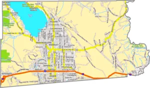 Imperial County California GIS Map showing county boundaries, cities, roads, and geographic features.