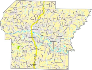 Independence County Arkansas GIS Map showing county boundaries, roads, cities, and geographic features.