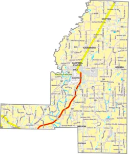 Jackson County Arkansas GIS Map showing county boundaries, roads, cities, and geographic features.