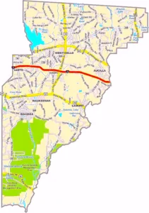 Jefferson County Florida GIS Map displaying county boundaries, roads, and nearby locations.