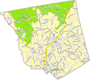 Jones County Georgia GIS Map showing county boundaries, major roads, cities, highways, rivers, and geographic features.