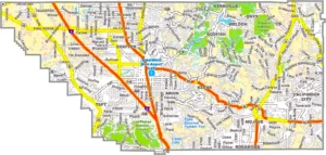 Kern County California GIS Map showing county boundaries, cities, roads, and geographic features.
