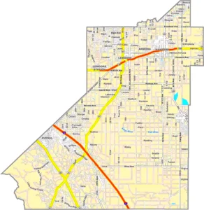 Kings County California GIS Map showing county boundaries, cities, roads, and geographic features.