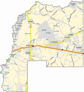 La Paz County Arizona Map displaying county boundaries, highways, communities, and landmarks.