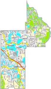 Lake County Florida GIS Map displaying county boundaries, roads, lakes, and cities.