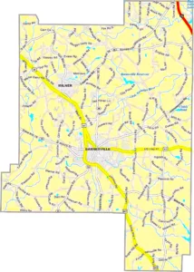 Lamar County Georgia GIS Map showing county boundaries, major roads, cities, highways, rivers, and geographic features.