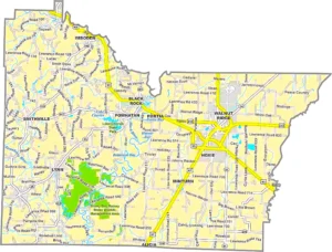 Lawrence County Arkansas GIS Map showing county boundaries, roads, cities, and geographic features.