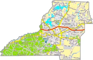 Leon County Florida GIS Map displaying county boundaries, roads, cities, and landmarks.