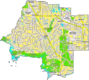 Levy County Florida GIS Map showing county boundaries, roads, waterways, and nearby towns.