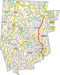 Litchfield County GIS Map showing county boundaries, cities, roads, and geographic features.