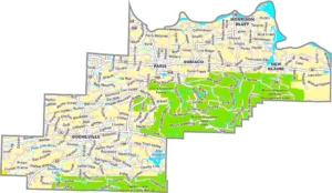 Logan County Arkansas GIS Map showing county boundaries, roads, cities, and geographic features.