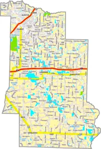 Lonoke County Arkansas GIS Map showing county boundaries, roads, cities, and geographic features.