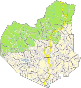 Lumpkin County Georgia GIS Map showing county boundaries, major roads, cities, highways, rivers, and geographic features.