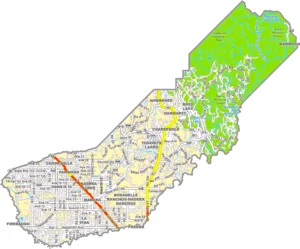Madera County California GIS Map showing county boundaries, cities, roads, and geographic features.
