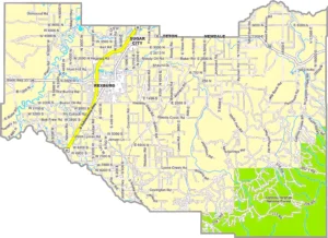 Madison County Idaho GIS Map showing county boundaries, roads, cities, and geographic features.