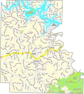 Marion County Arkansas GIS Map showing county boundaries, roads, cities, and geographic features.
