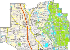 Marion County Florida GIS Map showing county boundaries, roads, cities, lakes, and landmarks.
