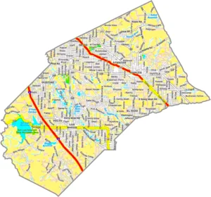 Merced County California GIS Map showing county boundaries, cities, roads, and geographic features.