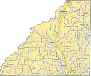 Mitchell County Georgia GIS Map showing county boundaries, major roads, cities, highways, rivers, and geographic features.