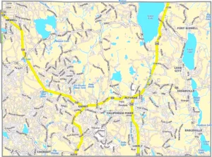 Modoc County California GIS Map showing county boundaries, cities, roads, and geographic features.