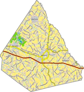 Morgan County Georgia GIS Map showing county boundaries, major roads, cities, highways, rivers, and geographic features.