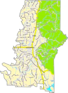 Murray County Georgia GIS Map showing county boundaries, major roads, cities, highways, rivers, and geographic features.