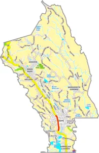 Napa County California GIS Map showing county boundaries, cities, roads, and geographic features.