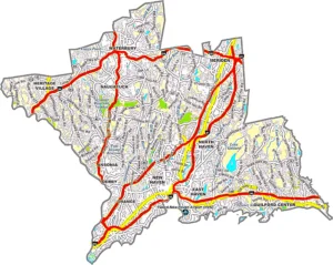 New Haven County GIS Map showing county boundaries, cities, roads, and geographic features.