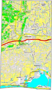 Okaloosa County Florida GIS Map showing county boundaries, roads, cities, and coastal areas.
