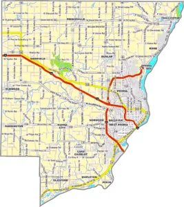 Peoria County Illinois GIS map showing county boundaries and location