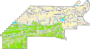 Perry County Arkansas GIS Map showing county boundaries, roads, cities, and geographic features.