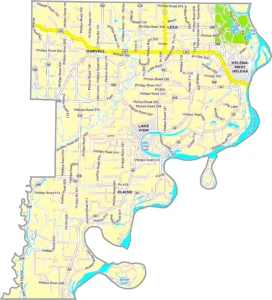 Phillips County Arkansas GIS Map showing county boundaries, roads, cities, and geographic features.