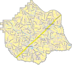 Pierce County Georgia GIS Map showing county boundaries, major roads, cities, highways, rivers, and geographic features.