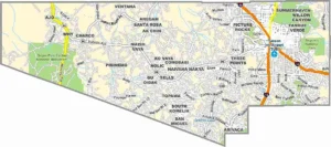 Pima County Arizona Map showing county boundaries, cities, roads, and geographic features.
