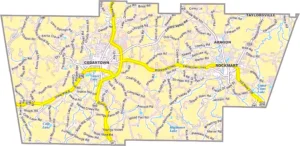 Polk County Georgia GIS Map showing county boundaries, major roads, cities, highways, rivers, and geographic features.