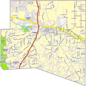 Pueblo County Colorado GIS Map showing county boundaries, cities, roads, and geographic features.