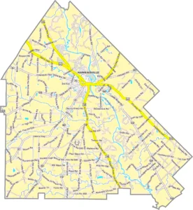 Pulaski County Georgia GIS Map showing county boundaries, major roads, cities, highways, rivers, and geographic features.