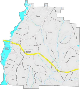 Quitman County Georgia GIS Map showing county boundaries, major roads, cities, highways, rivers, and geographic features.