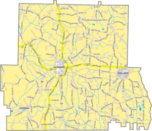 Randolph County Georgia GIS Map showing county boundaries, major roads, cities, highways, rivers, and geographic features.