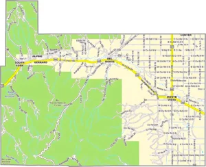 Rio Grande County Colorado GIS Map showing county boundaries, cities, roads, and geographic features.