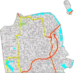 San Francisco County California GIS Map showing county boundaries, cities, roads, and geographic features.